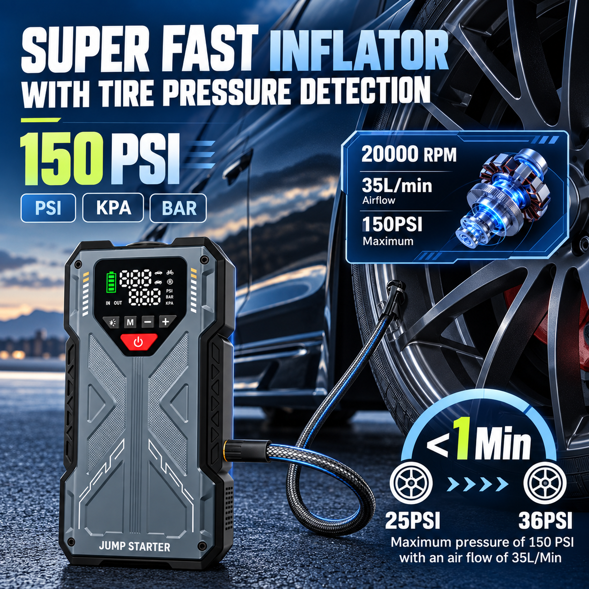 5-in-1 Jump Starter & Air Compressor