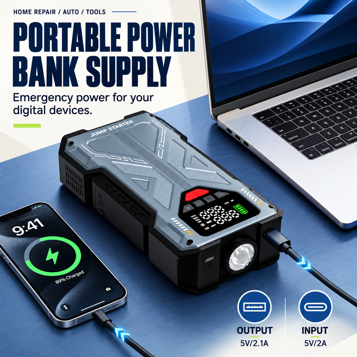 5-in-1 Jump Starter & Air Compressor
