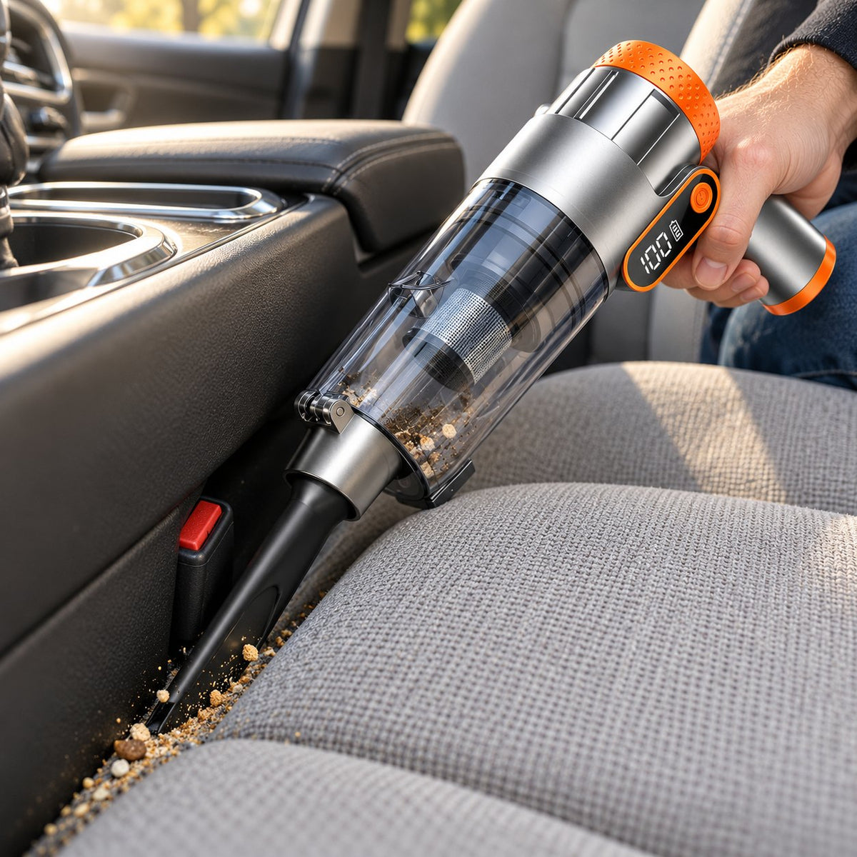 Car vacuum crevice nozzle cleaning the gap between seat and console